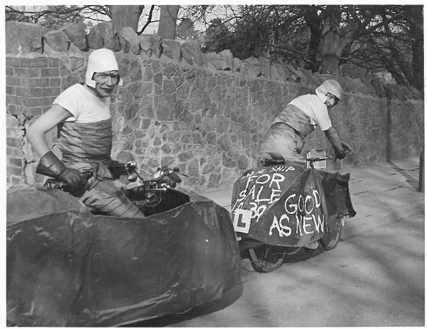 John Harding (with L plates) and Geoff Lewis taking part in the first carnival