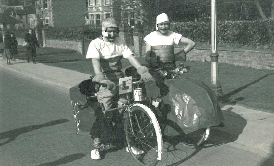 John Harding (with L plates) and Geoff Lewis taking part in the first carnival
