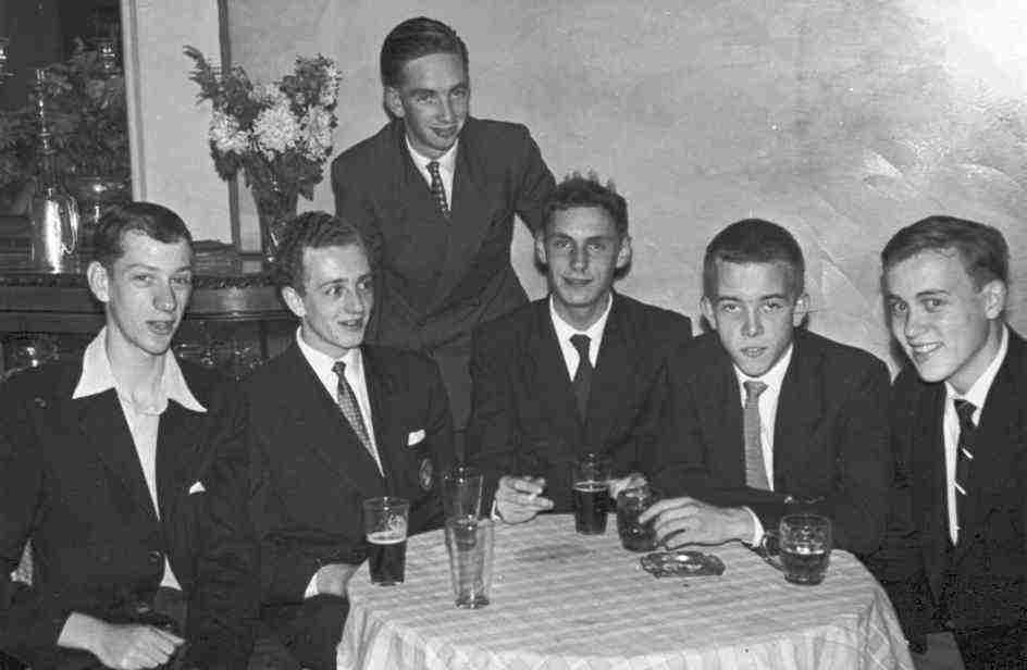 WinterGardens?.
From the left:  ?, 'Rocky' Stone,
John Brierley?, Colin 'Dixie' Dean,
Mike Dixon.