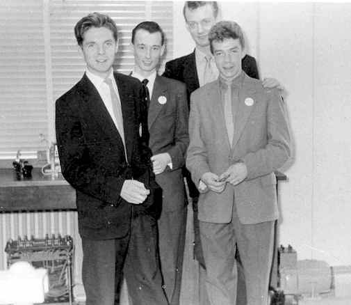 All poshed up.
[L-R] Roger Janes, Derek Rees,
Sid Marsh and A N Other who were
some of the guides at a College Open Day.