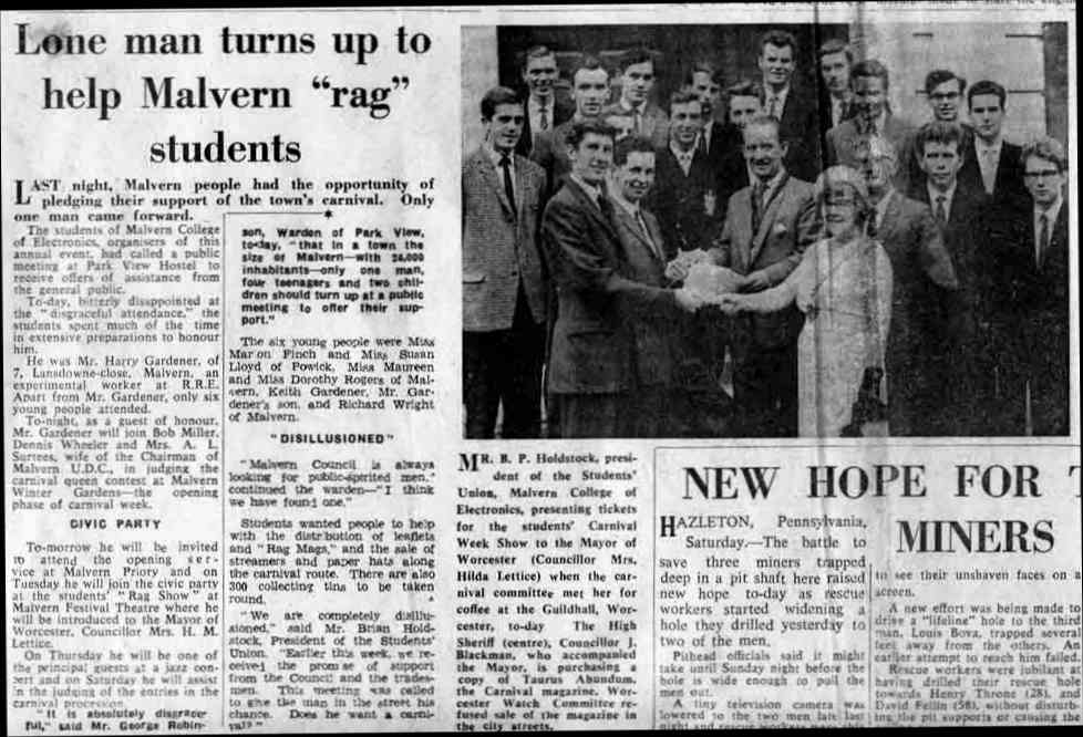 Article from Worcester Evening News of 24 August 1963.
I'm on the back row, fourth from the left, dark hair (alas grey today). 