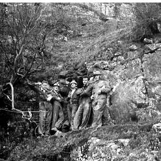 An expedition to Agen Allwed, c.1958.  L to R:- Ginge Hordell, Split Waterman, Com Payne, Pete Todd & Bob Yarnold.