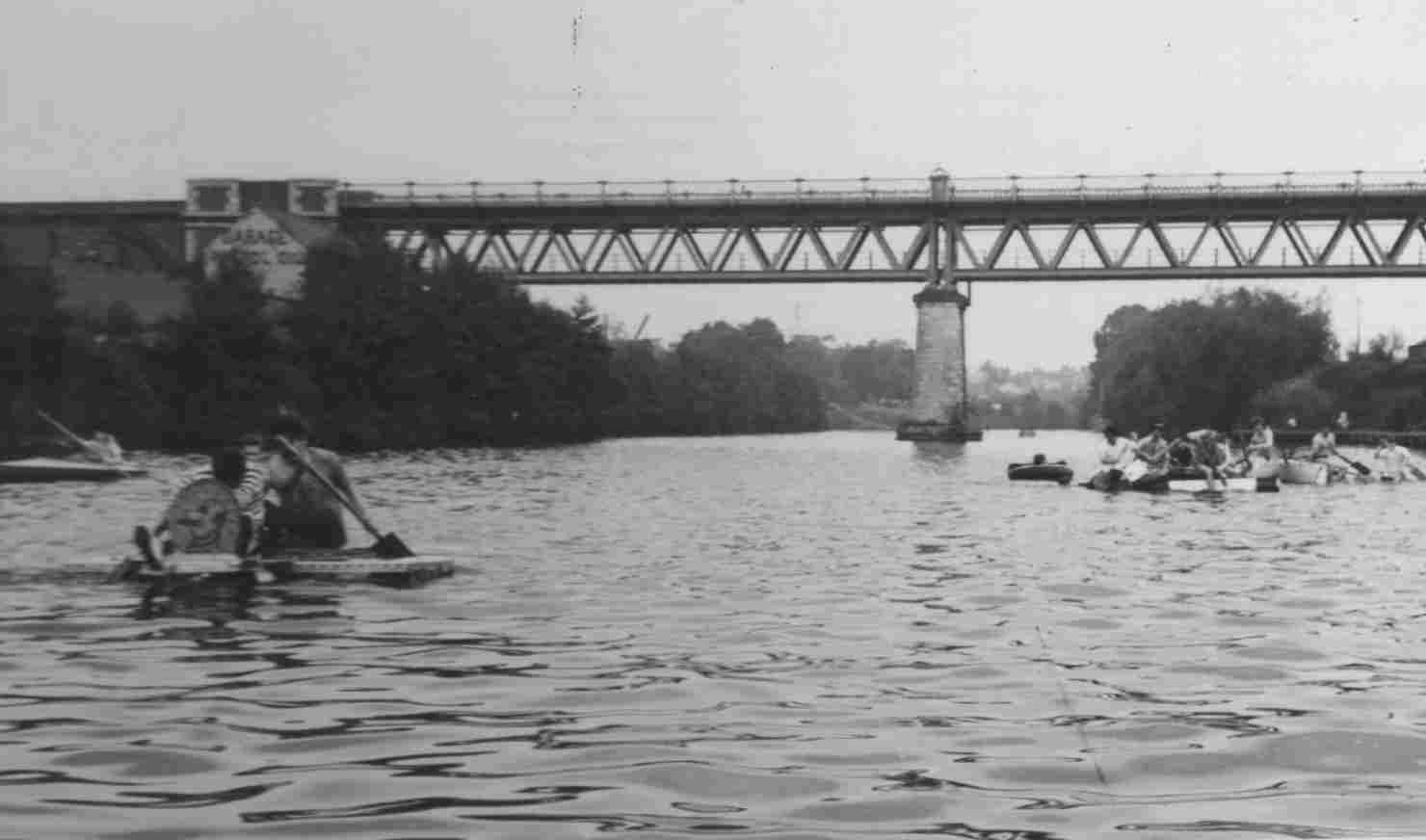 Under the railway bridge. Mart Larner and Jess in the lead