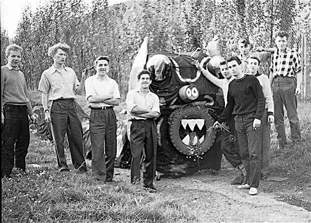 Rag week 1956. perhaps one of them will know the identity of the guy on the extreme left.