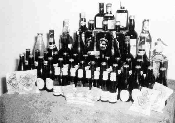 The magnificent collection of booze for which we'd saved every week from our meagre pittance of �3 12s 6d for Xmas 1955.  We were all as sick as dogs and serve us right!
